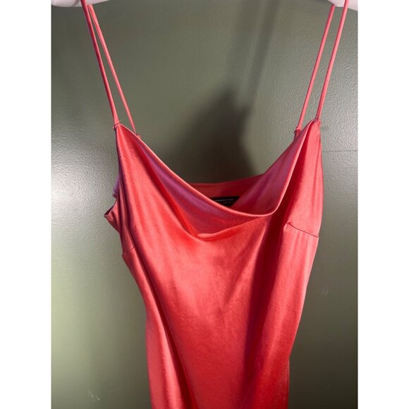 Express Sz M Coral Satin Slip Dress Cowl Neck Elegant Evening Midi Gown - Picture 4 of 10